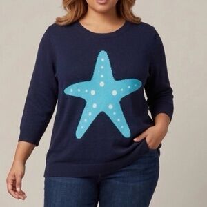 Twiggy London Starfish Sweater Navy Blue Coastal Beach Knit Top Plus Size 2X